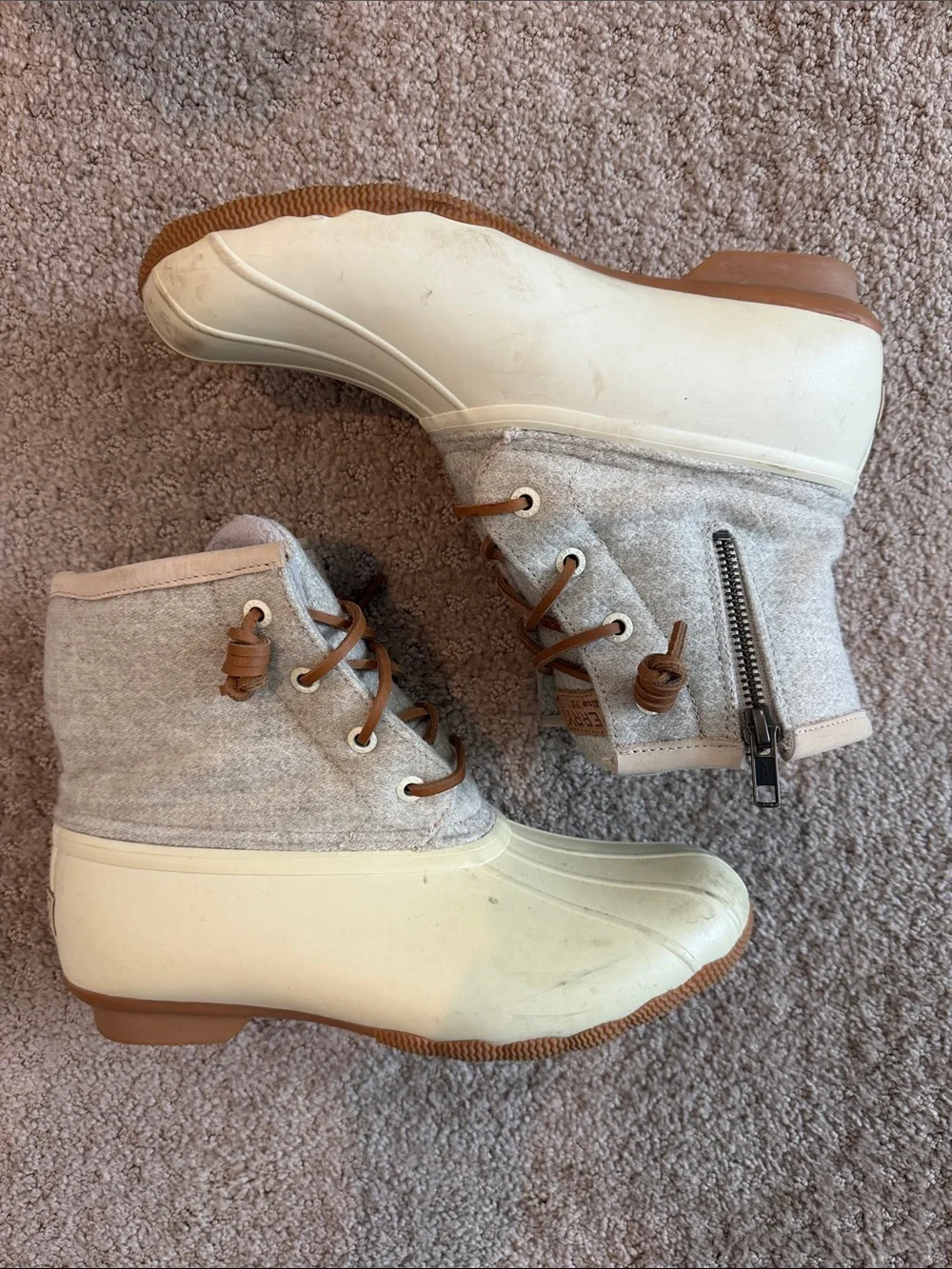 Sperry Cream and Gray Women's Waterproof Duck Boots